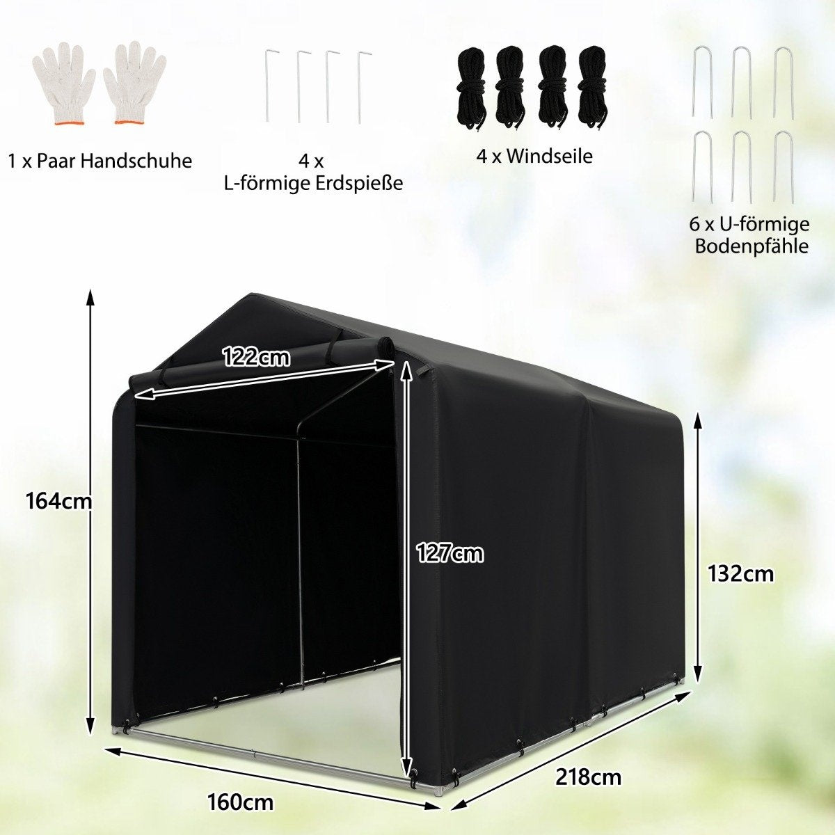 Outdoor Storage Shed, Waterproof Metal Frame, 160x218x164 cm