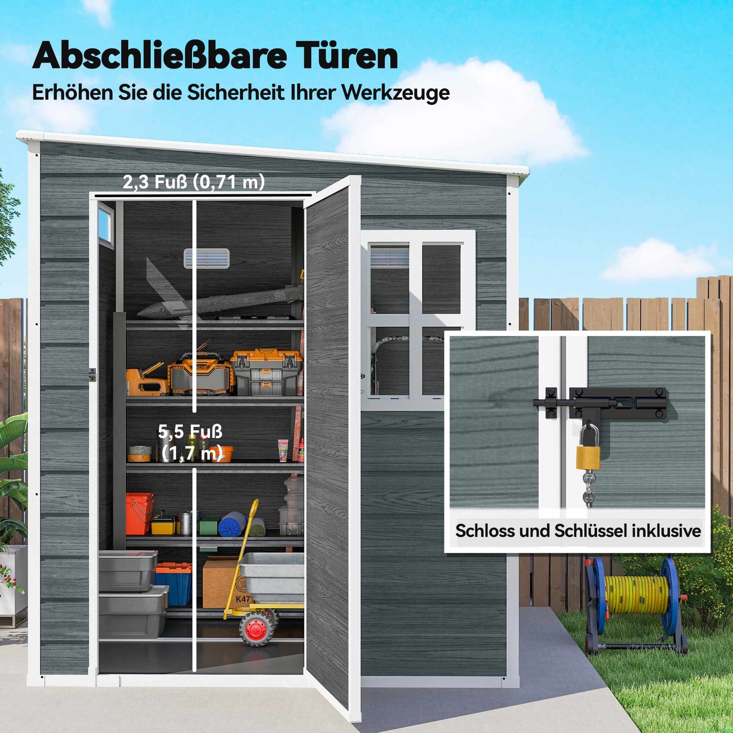 Outdoor Storage Shed with Windows and Lock, 182 x 182 cm