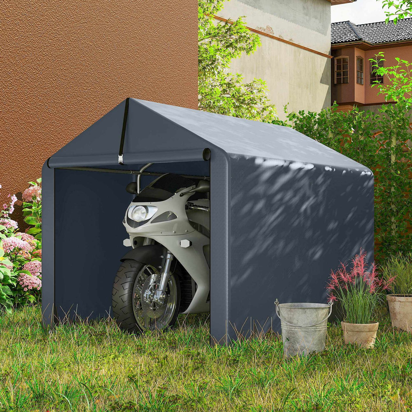 Outdoor Storage Tent, Waterproof PE Fabric, 162x221.5x163 cm