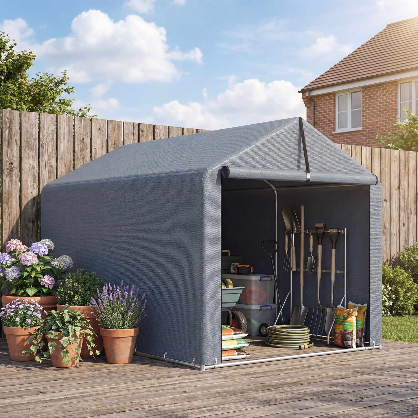 Outdoor Storage Tent, Waterproof PE Fabric, 162x221.5x163 cm