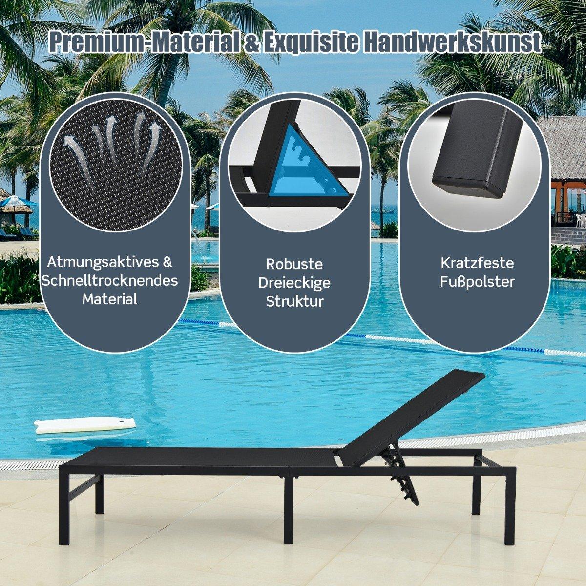 Outdoor Sun Lounger Adjustable Deck Chair 64 x 198 x 67 - 103 cm Black