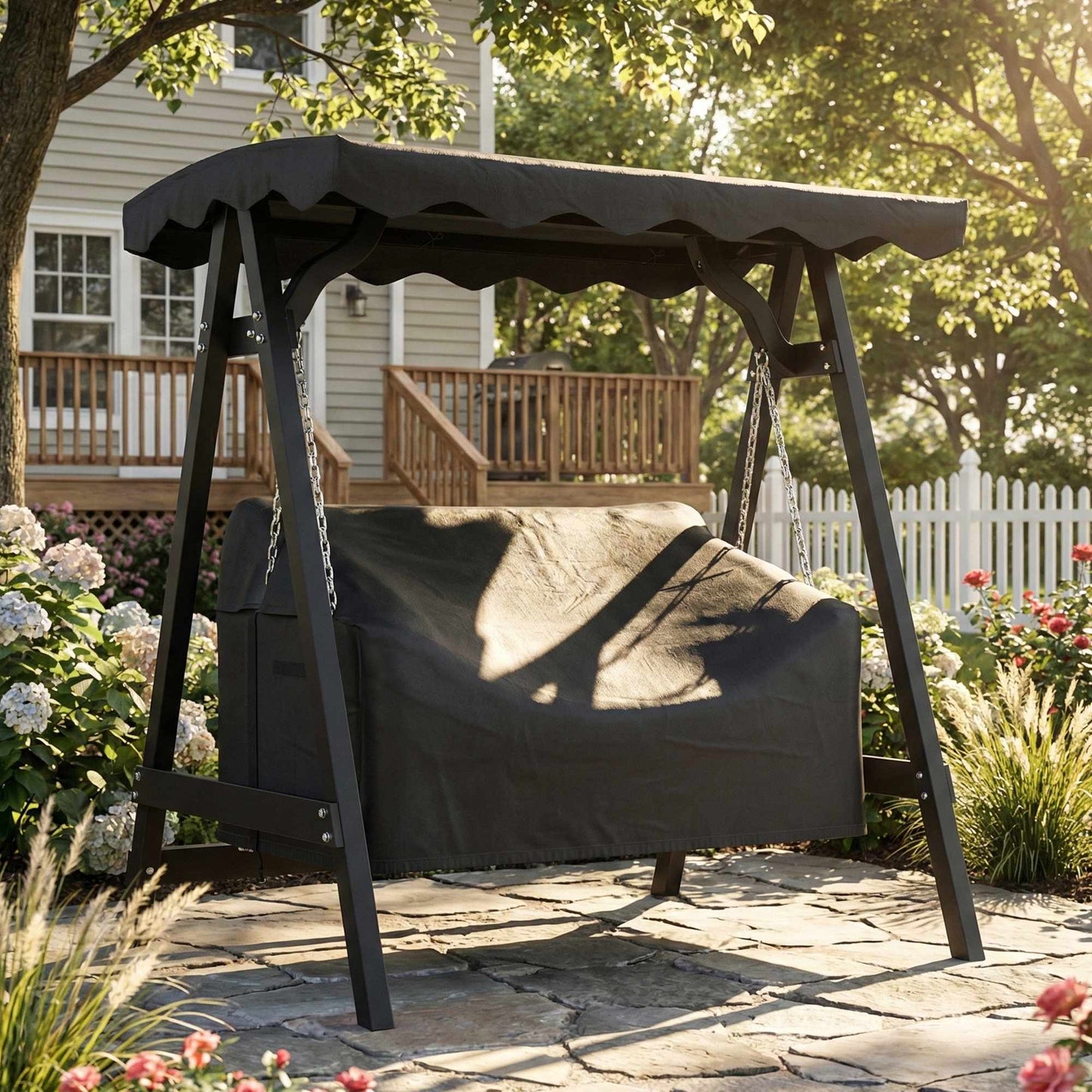Outdoor Swing Cover, Waterproof PU Oxford Fabric, Black