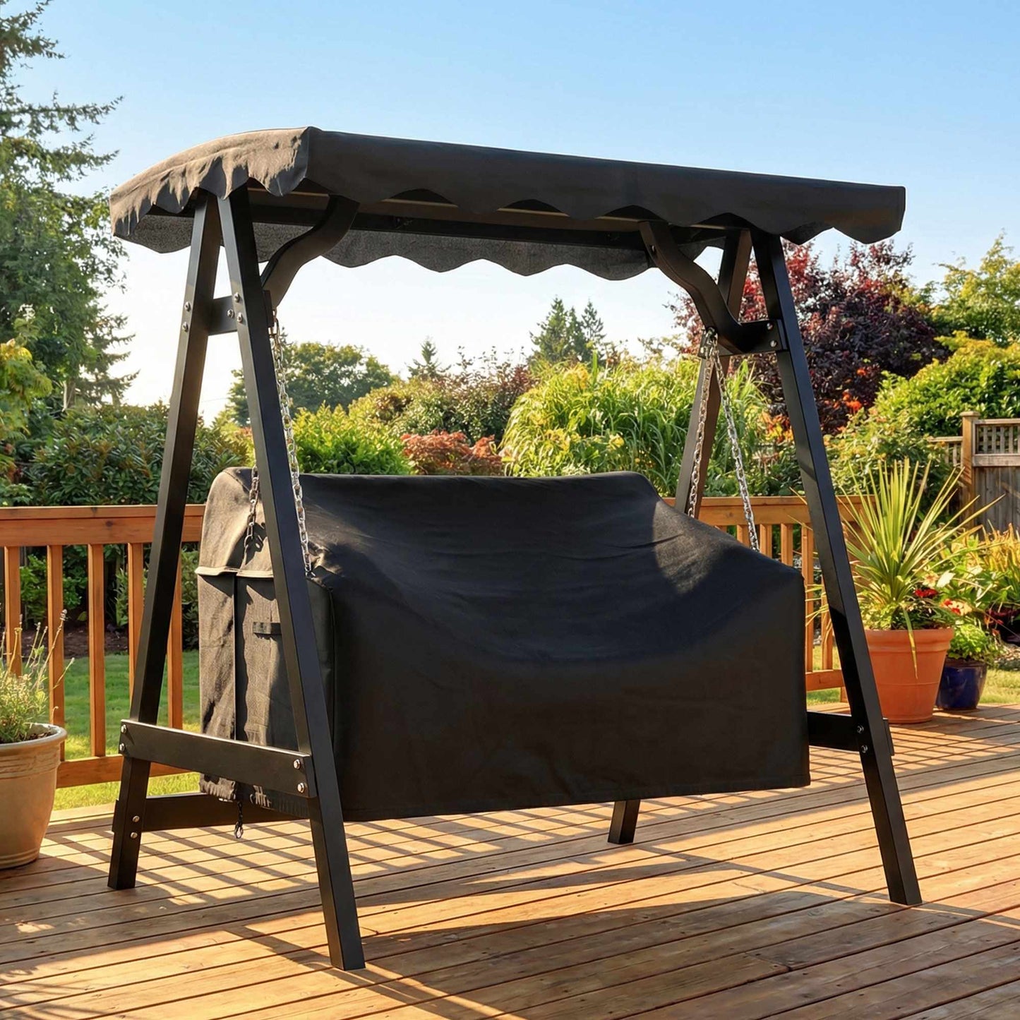 Outdoor Swing Cover, Waterproof PU Oxford Fabric, Black
