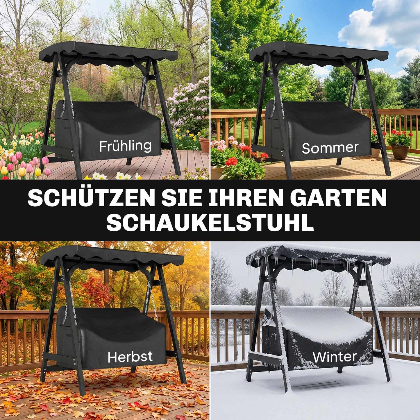 Outdoor Swing Cover, Waterproof PU Oxford Fabric, Black