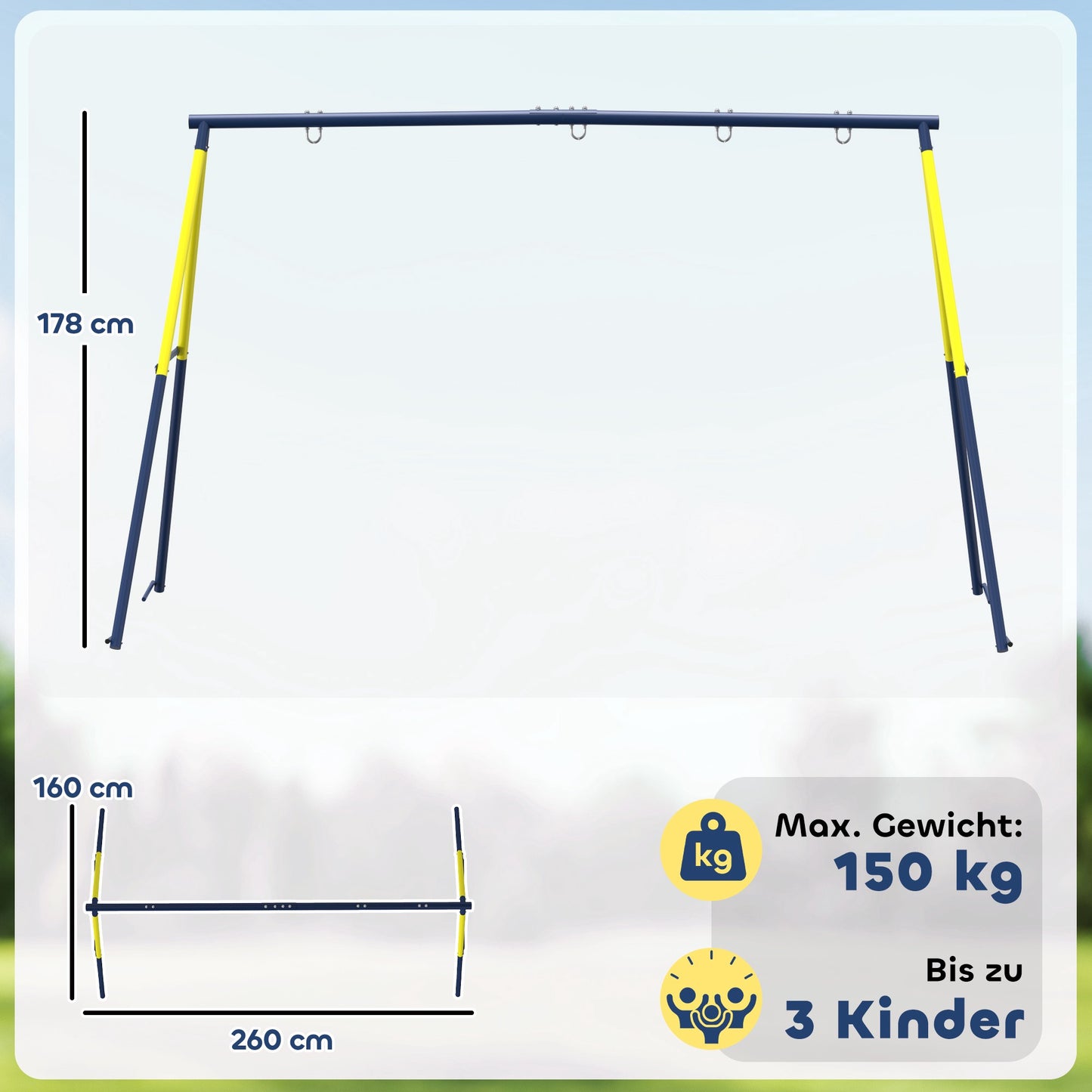 Outdoor Swing Set for Kids, Steel Frame, 3 Seats