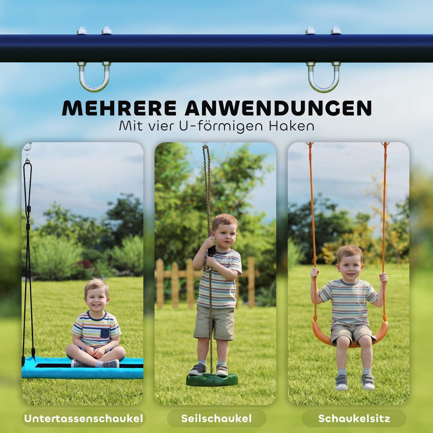 Outdoor Swing Set for Kids, Steel Frame, 3 Seats