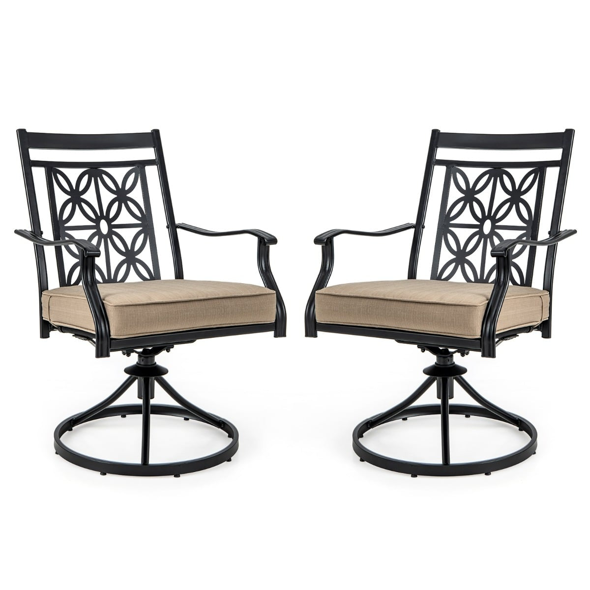 Outdoor Swivel Chairs Set of 2, Weatherproof, Floral Back