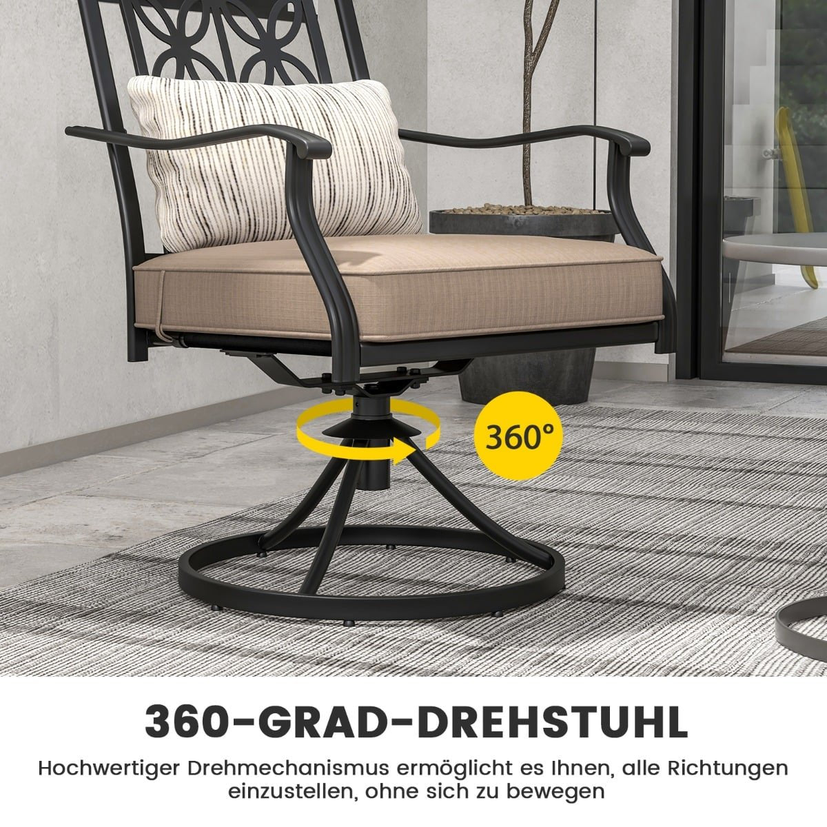 Outdoor Swivel Chairs Set of 2, Weatherproof, Floral Back