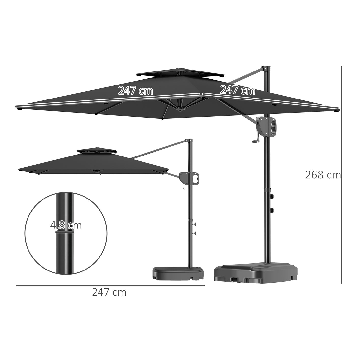 Outdoor Tilt Umbrella with Base, UV Protection, Dark Grey