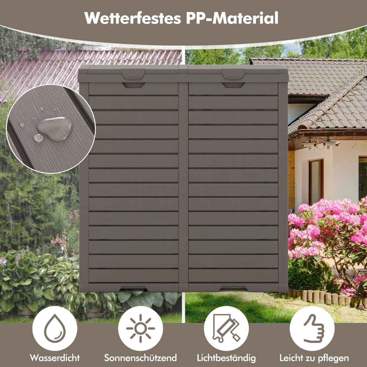 Outdoor Trash Bin, 235L, Dual Compartments, Weatherproof