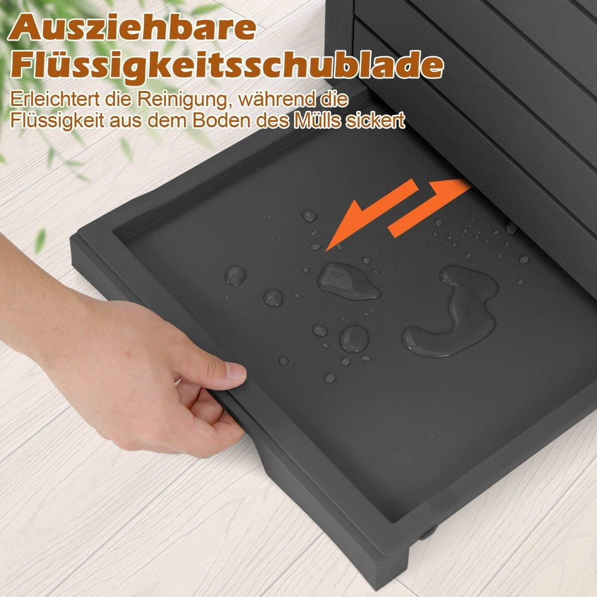 Outdoor Trash Can with Lid, Pull-Out Tray, 118L, Black
