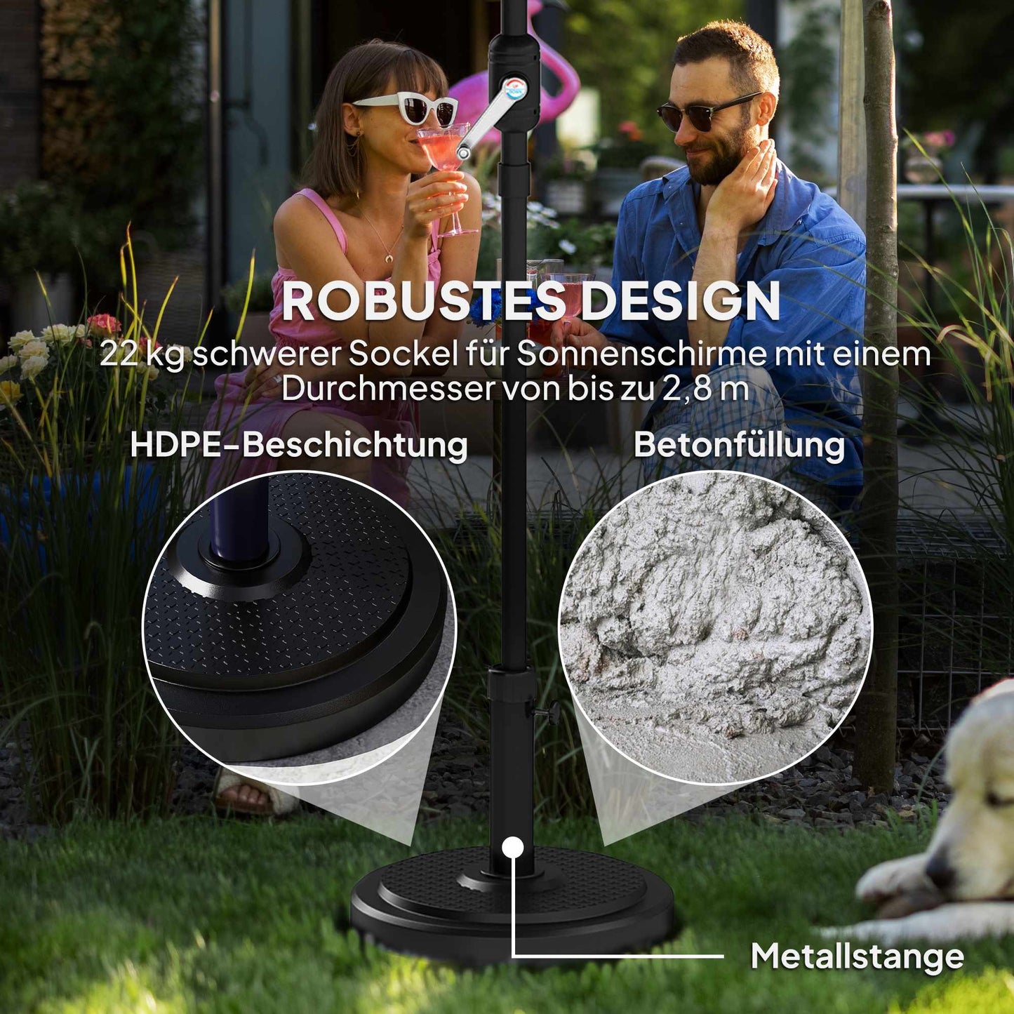 Outdoor Umbrella Base, 22kg, Fits 2.8m Umbrellas