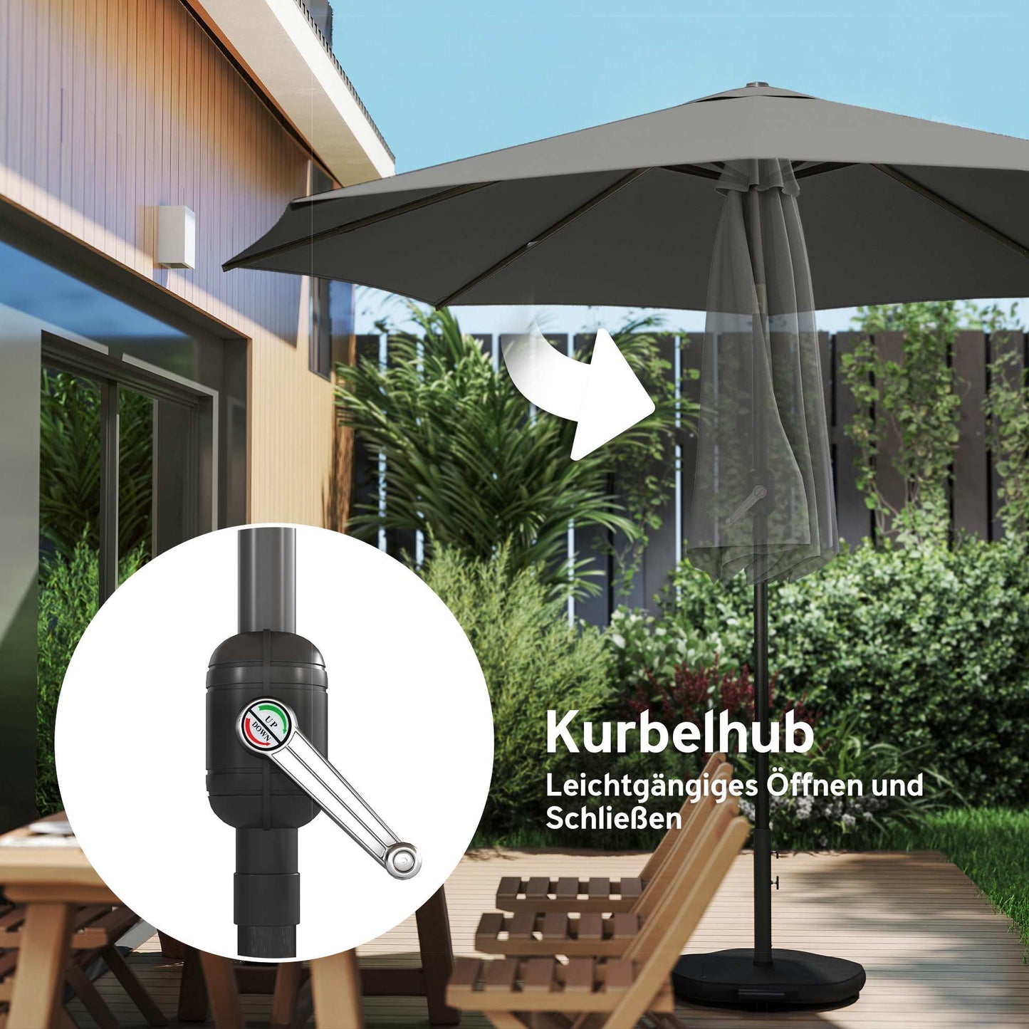Outdoor Umbrella with UV Protection, Tilt Function, Dark Grey