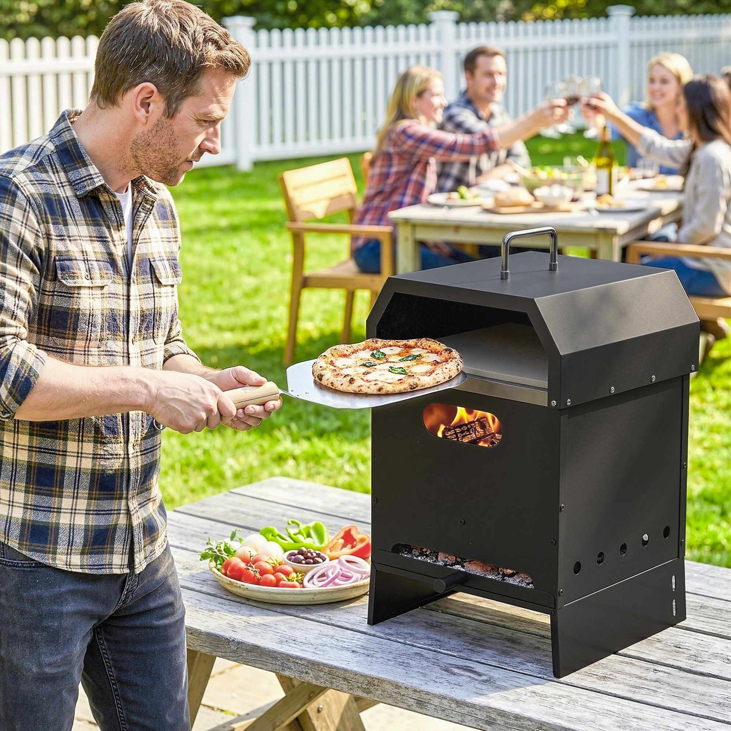 Outdoor Wood-Fired Pizza Oven, 3-in-1 with Stone & Peel