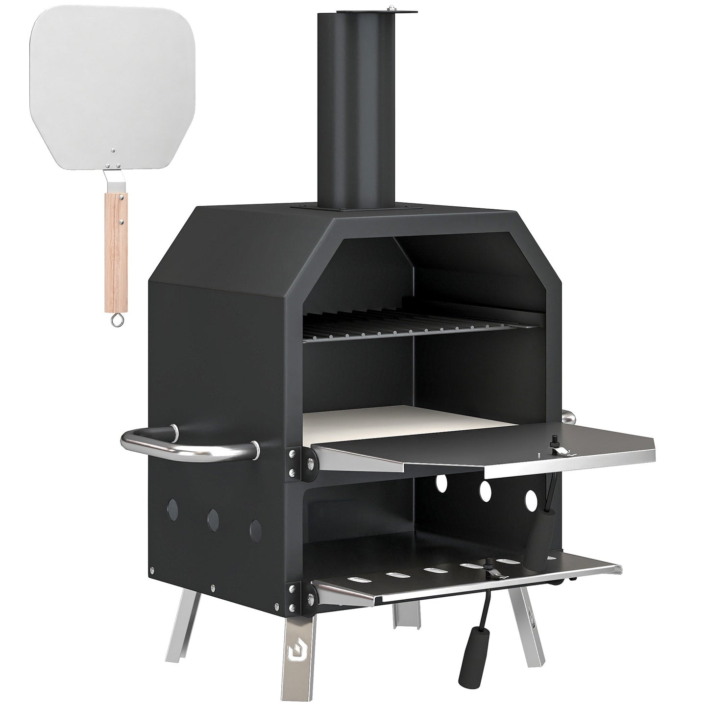 Outdoor Wood-Fired Pizza Oven, Stainless Steel, 2-Tier