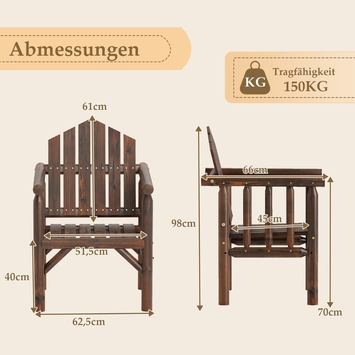 Outdoor Wooden Armchair – High Back, Pine & Fir Wood, Brown