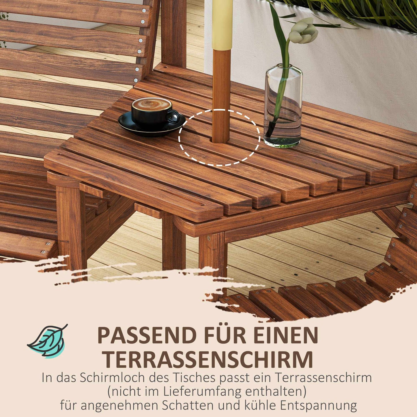 Outdoor Wooden Balcony Set with Table and Umbrella Hole