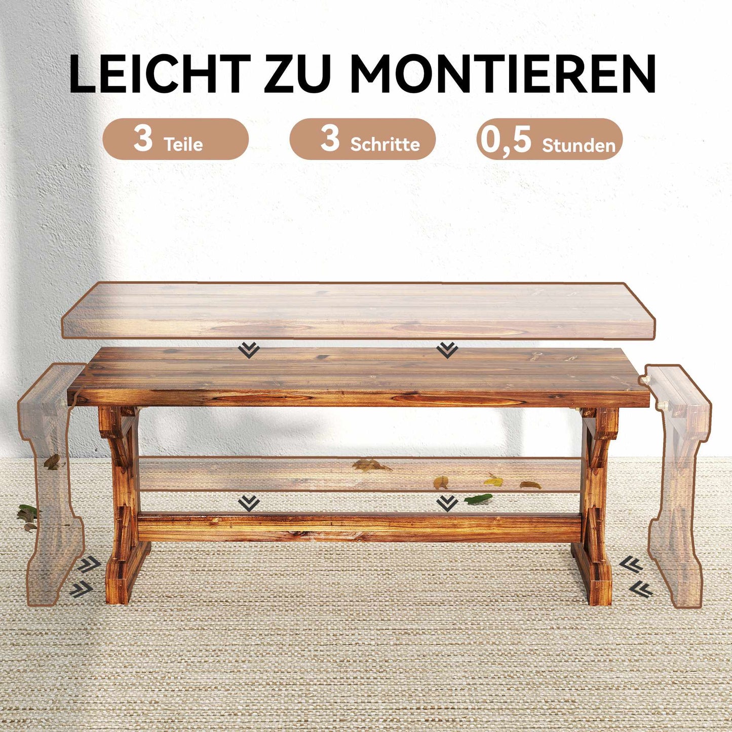 Outdoor Wooden Bench, Fir Wood, 2-Seater, 240kg Capacity