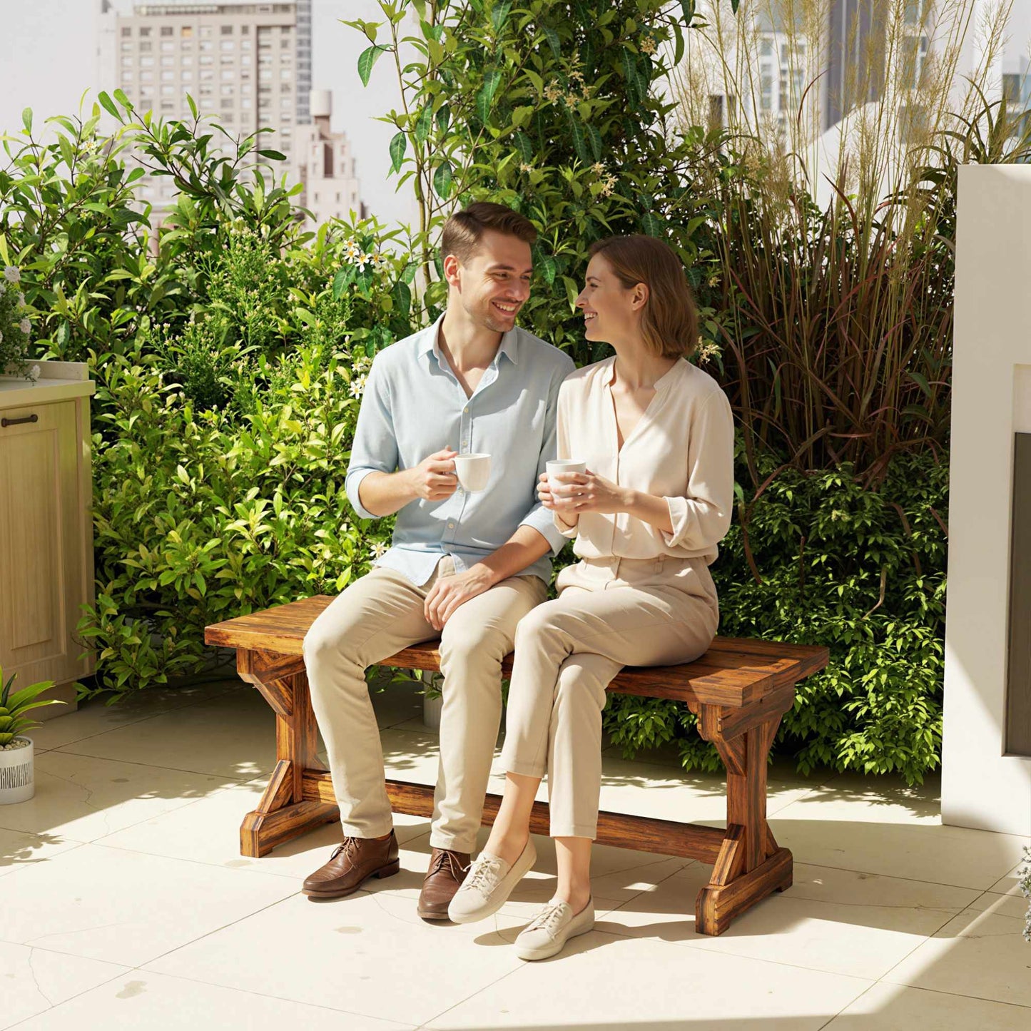 Outdoor Wooden Bench, Fir Wood, 2-Seater, 240kg Capacity