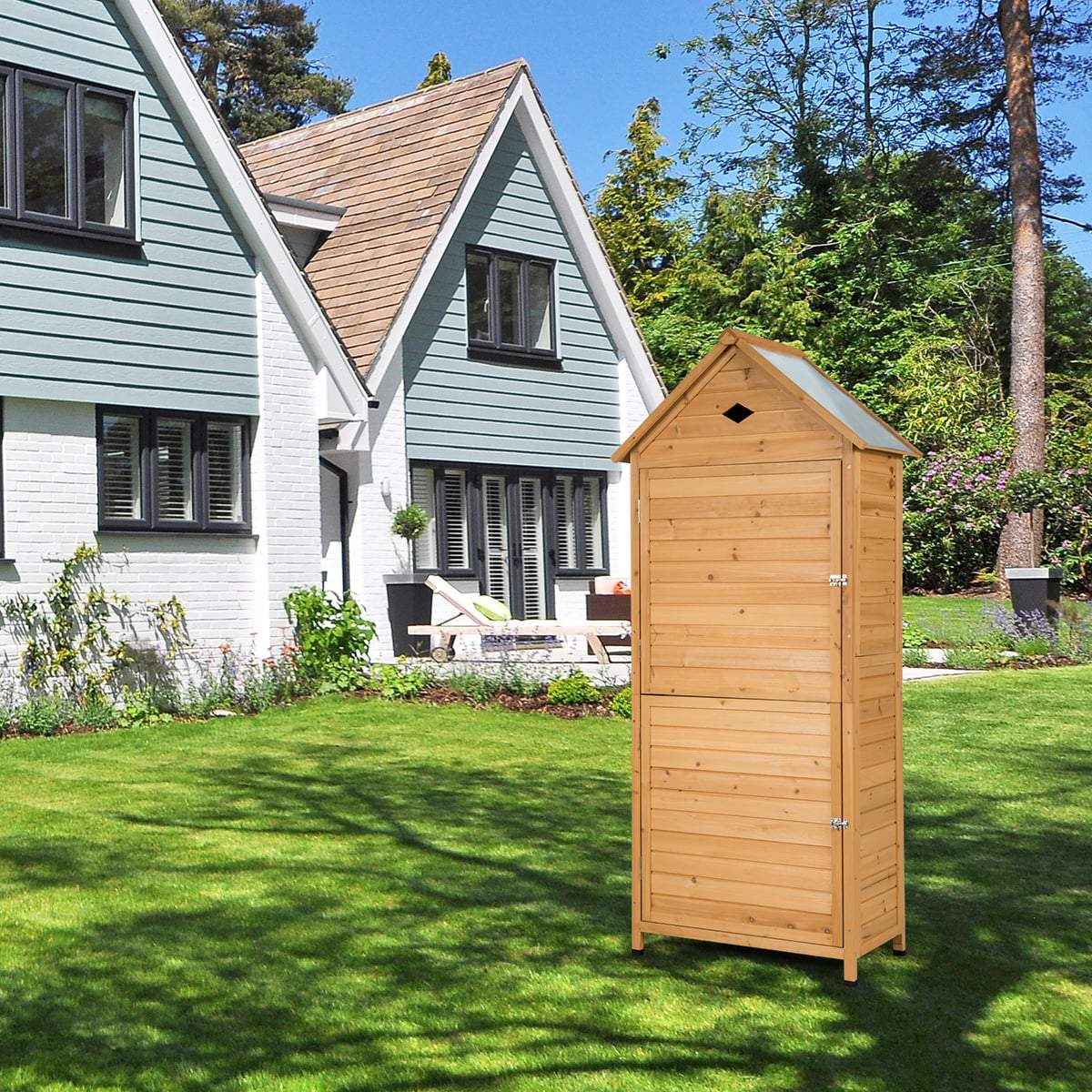 Outdoor Wooden Garden Shed with 5 Shelves, 70x35.5x160 cm