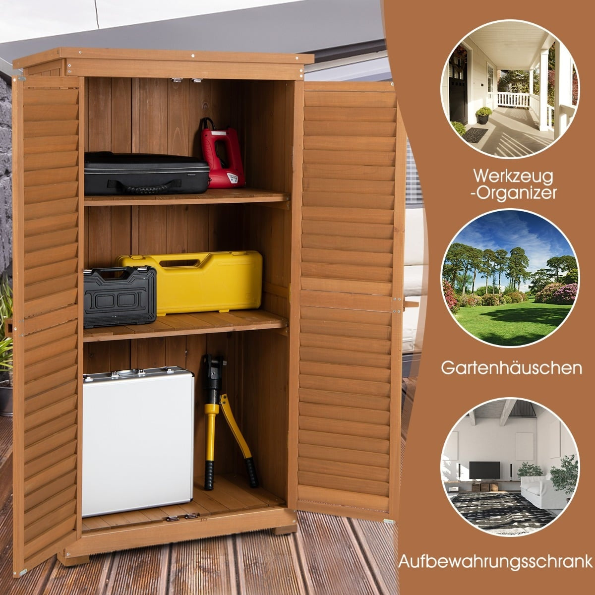 Outdoor Wooden Garden Tool Cabinet, 160 cm, Weatherproof Roof