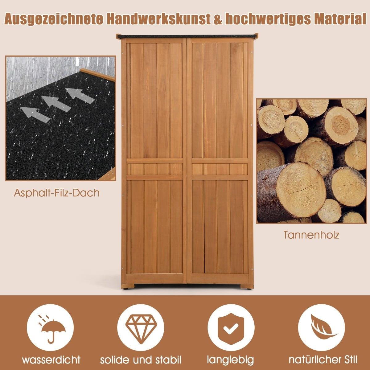 Outdoor Wooden Garden Tool Cabinet, 160 cm, Weatherproof Roof
