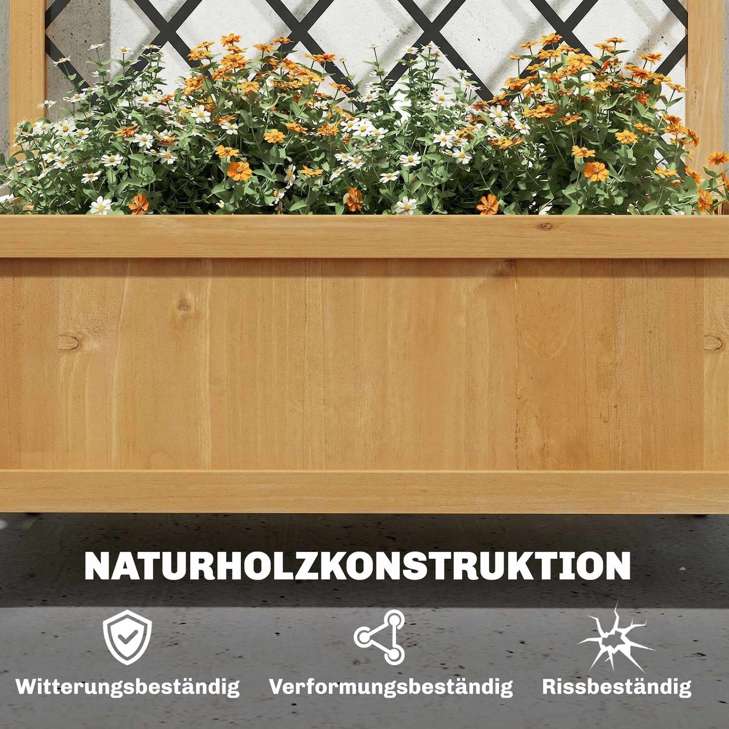 Outdoor Wooden Planter Box with Wheels and Trellis