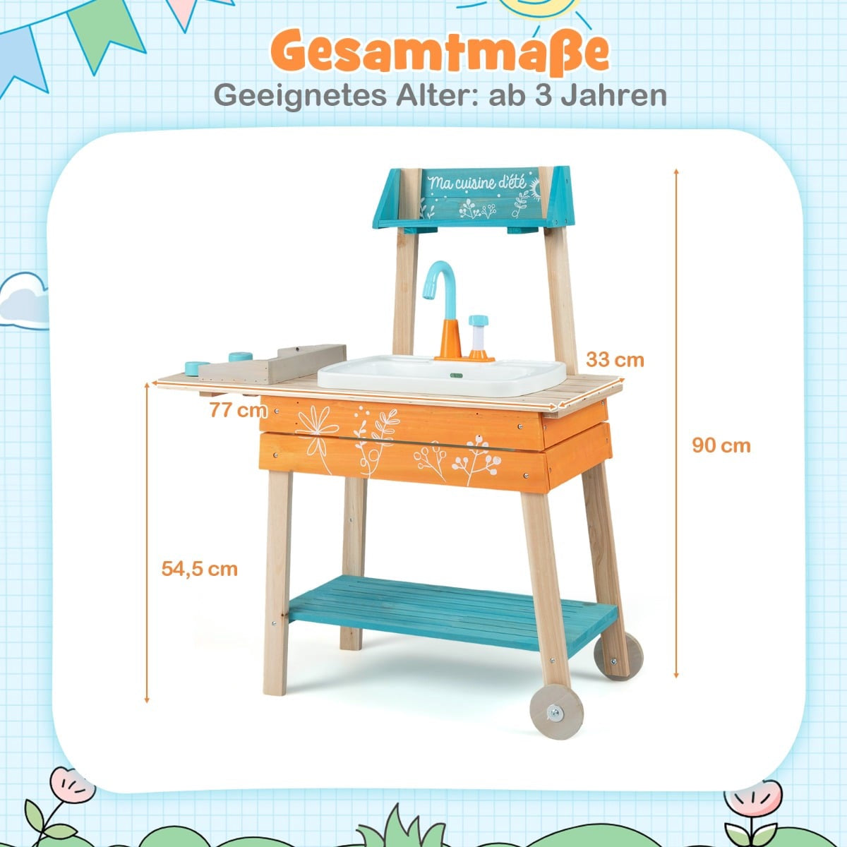 Outdoor Wooden Play Kitchen with Sink & Shelves