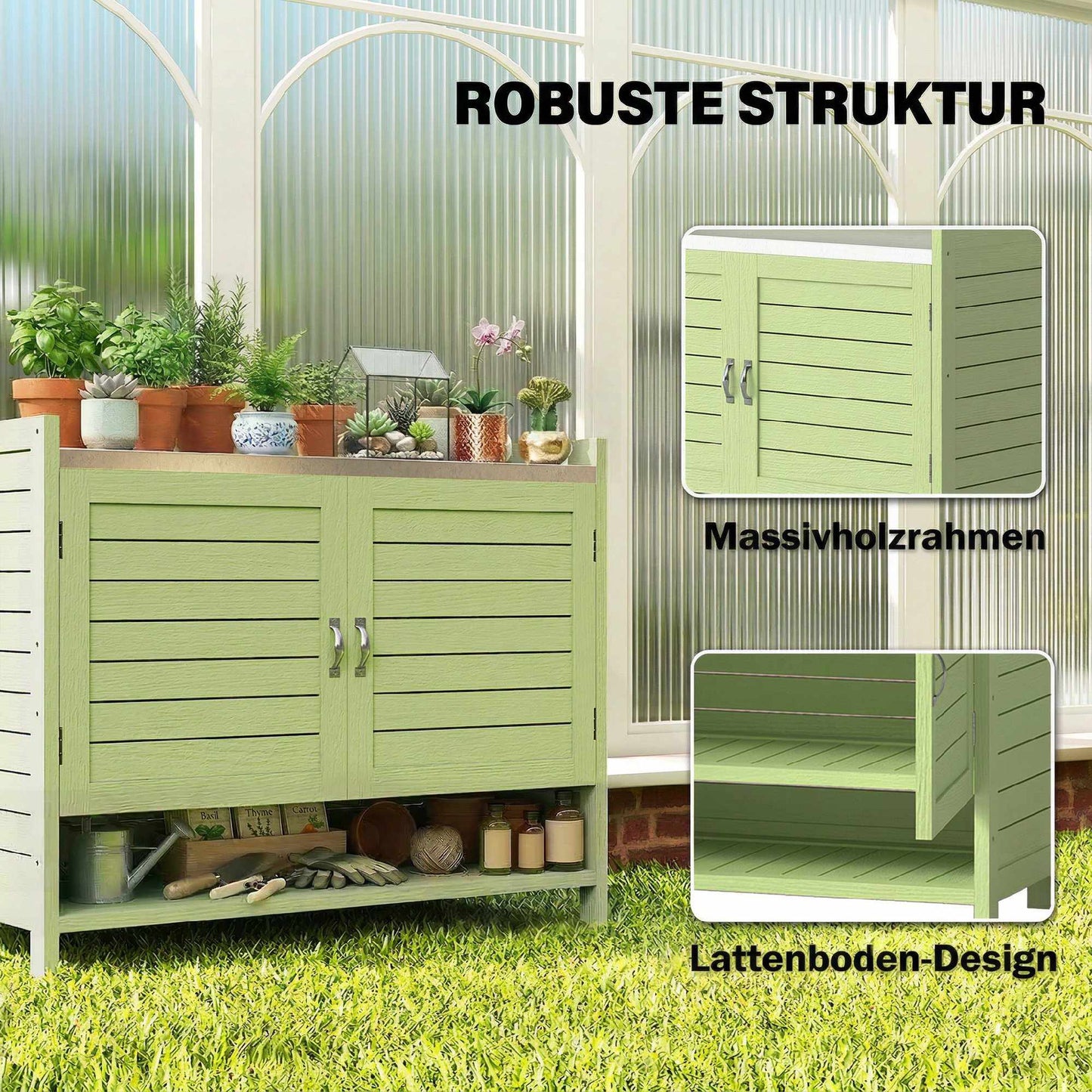Outdoor Wooden Potting Bench with Storage, Green, 88x40x70.5 cm