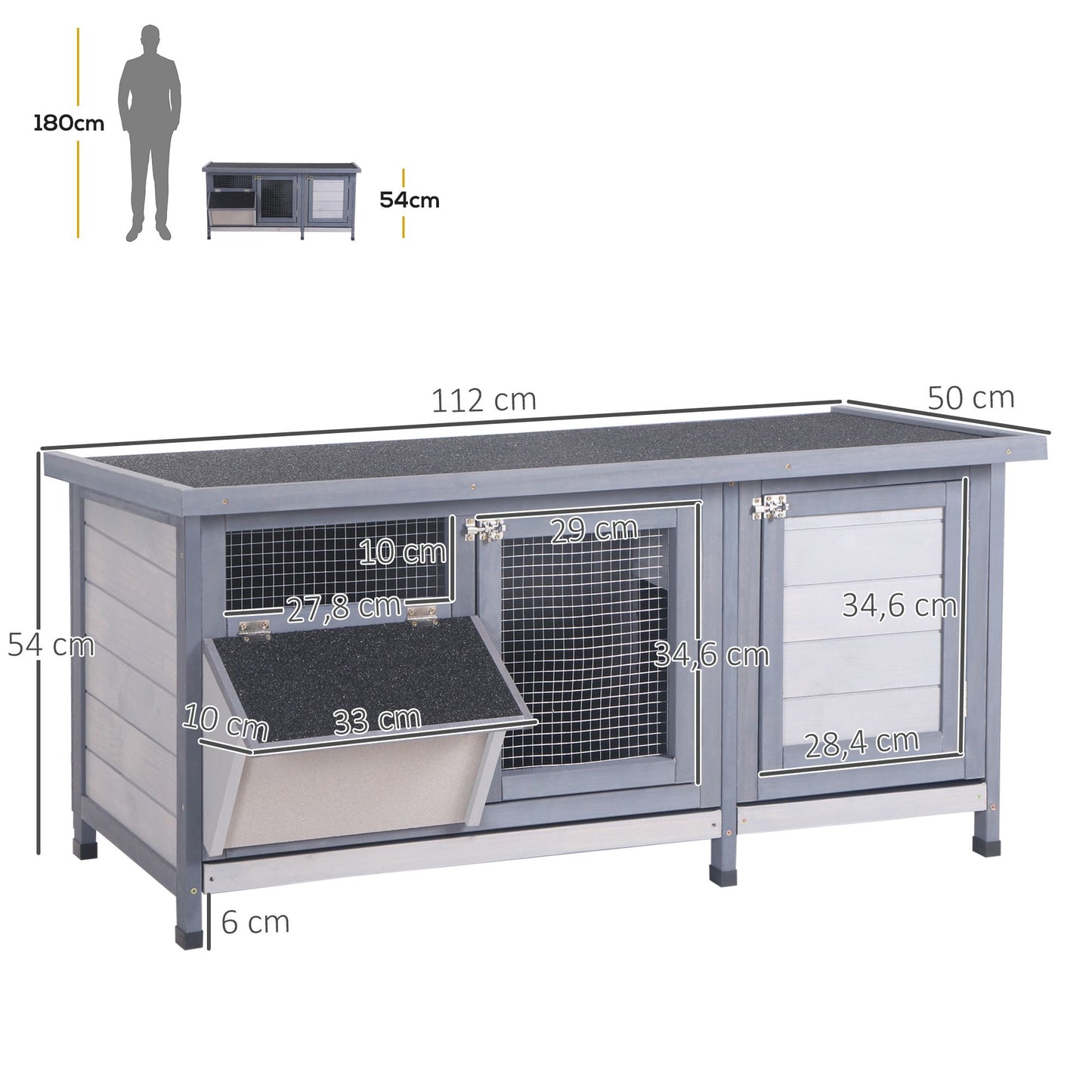 Outdoor Wooden Rabbit Hutch with Asphalt Roof, 112x50x54 cm