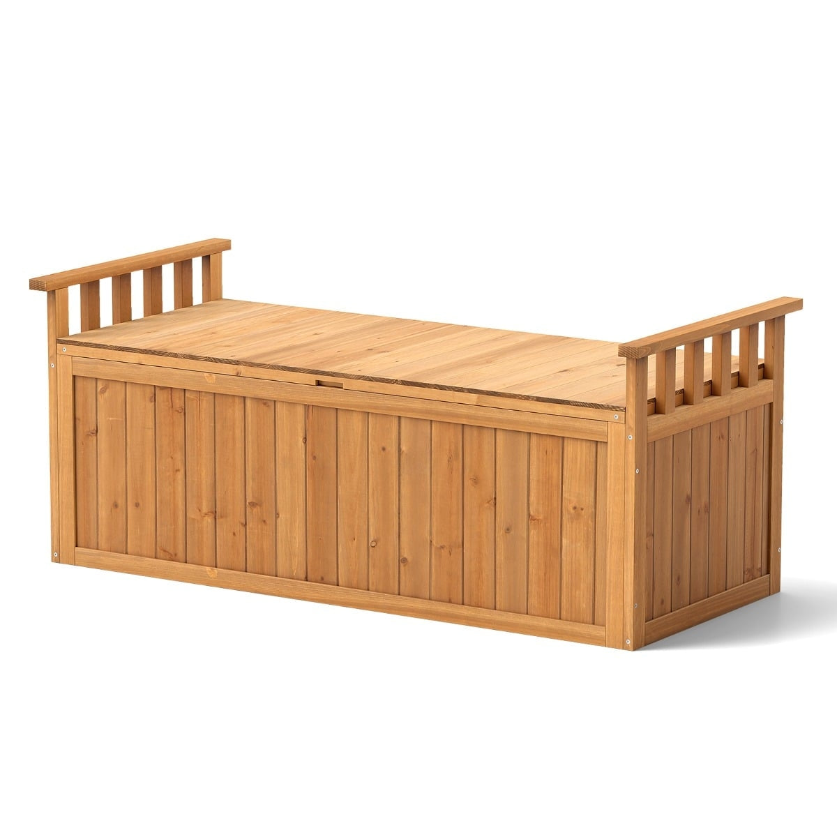 Outdoor Wooden Storage Bench, 2-Seater with Armrests