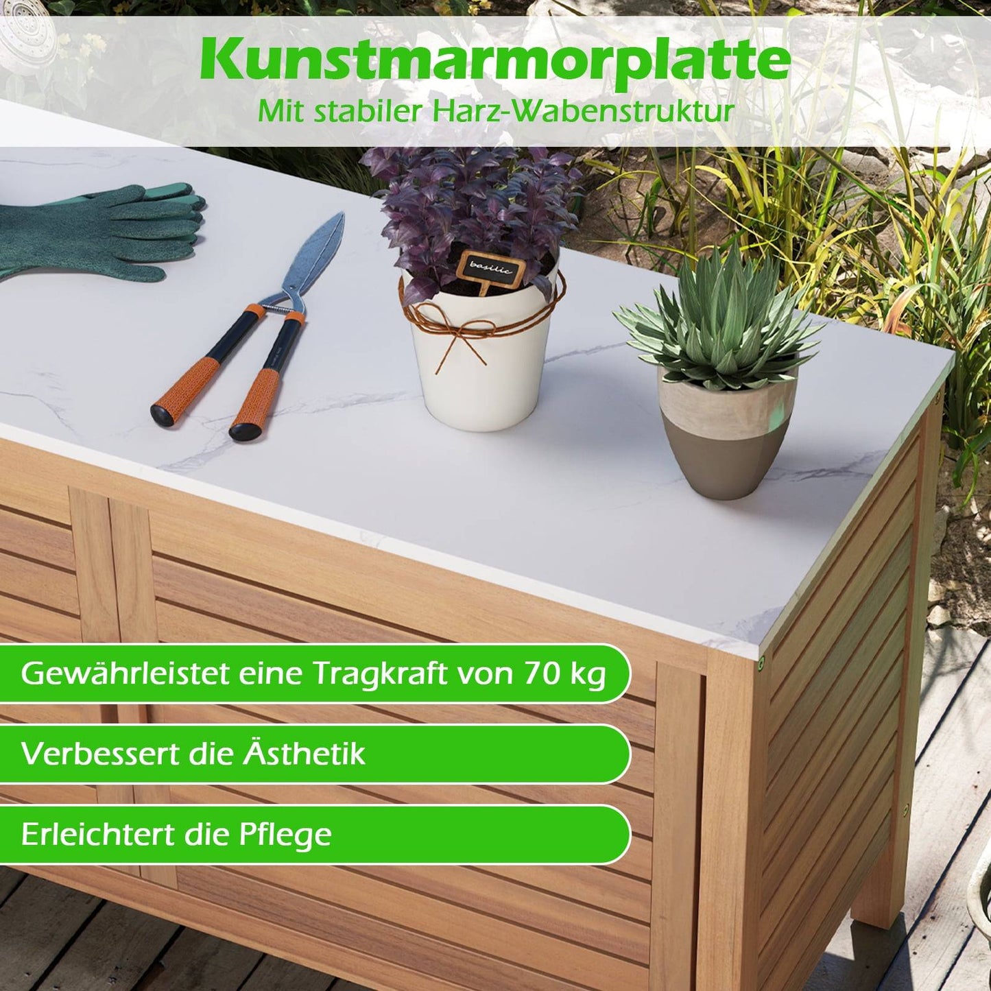 Outdoor Wooden Storage Cabinet with Faux Marble Top