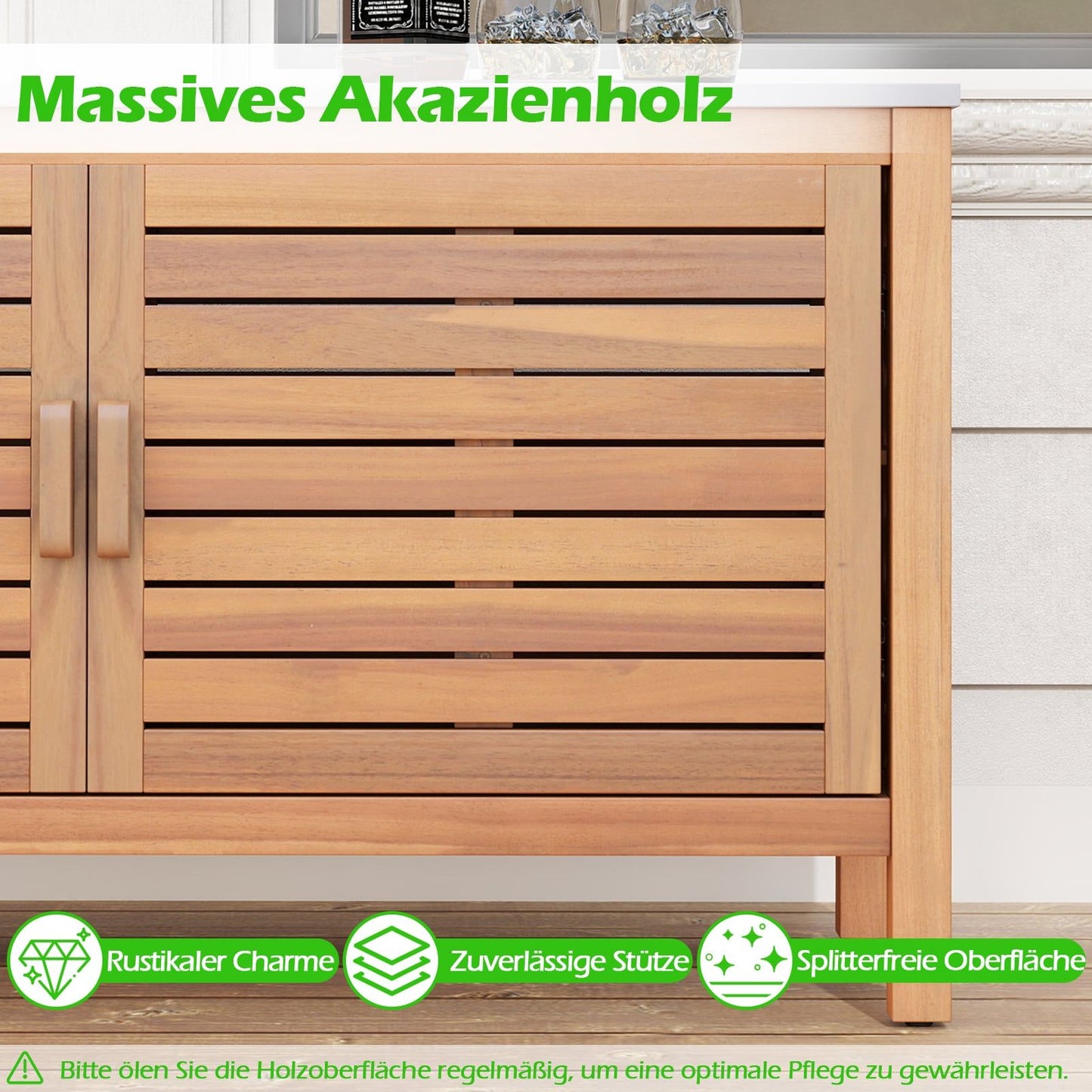 Outdoor Wooden Storage Cabinet with Faux Marble Top