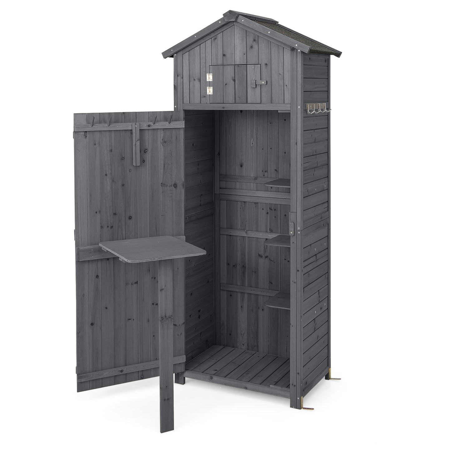 Outdoor Wooden Storage Shed, Lockable, Foldable Table, 180.5 cm