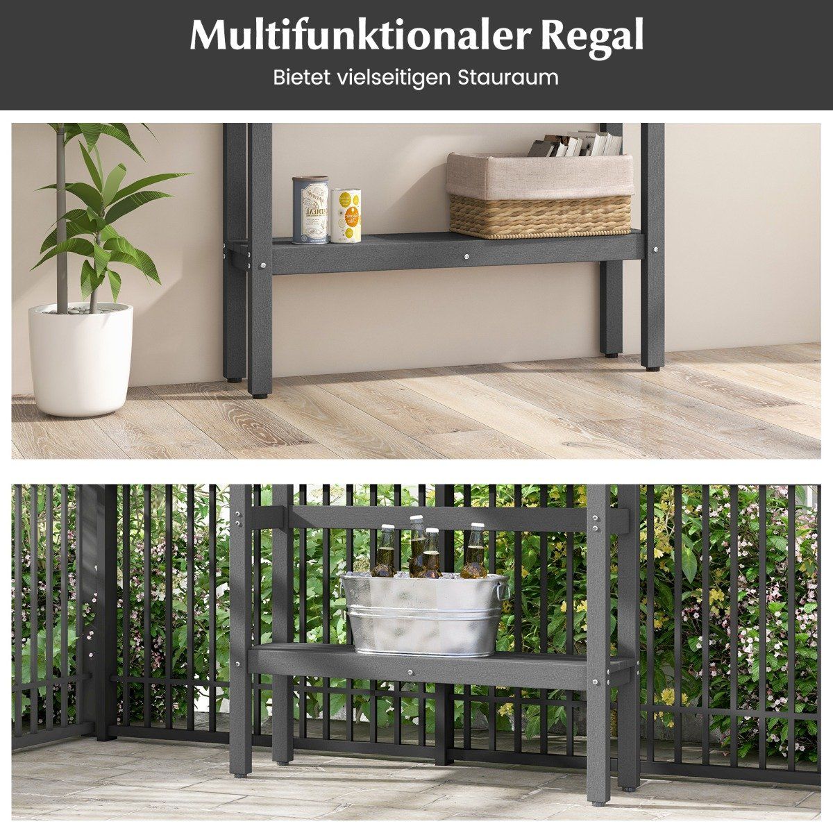 Outdoor bar table with shelf & adjustable foot pads patio high table 122 x 39 x 136 cm gray