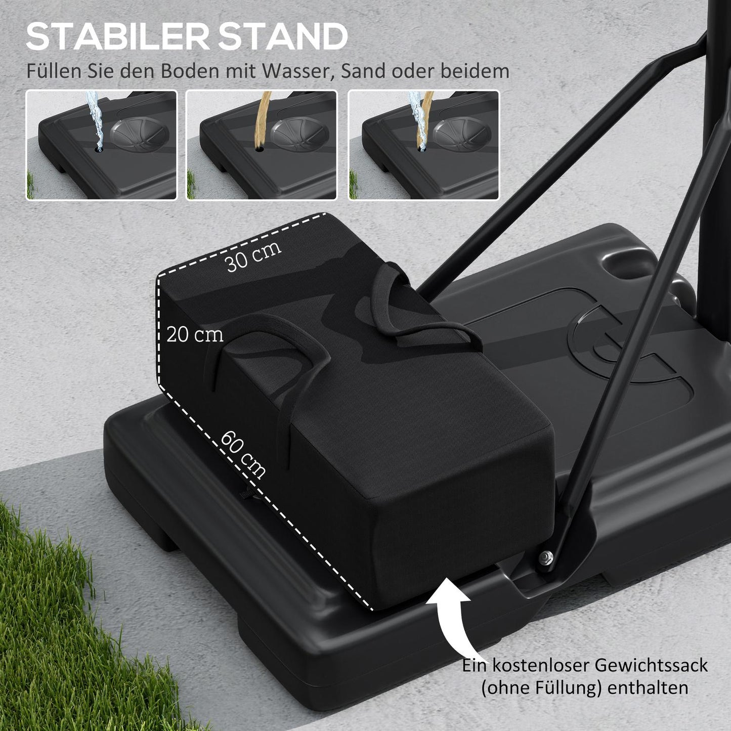 Adjustable outdoor basketball hoop with wheels, 230-305 cm