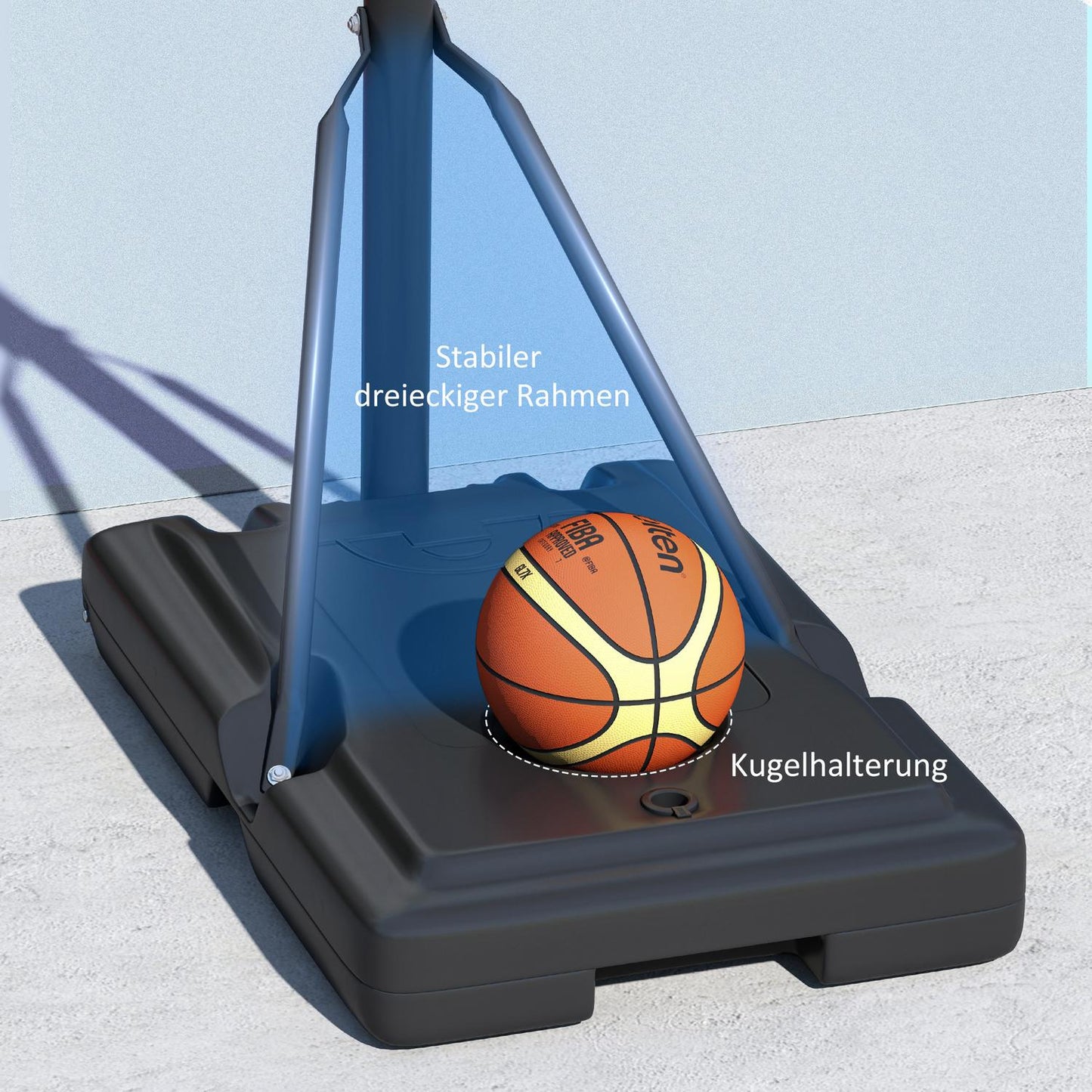 Adjustable outdoor basketball hoop with wheels, 230-305 cm
