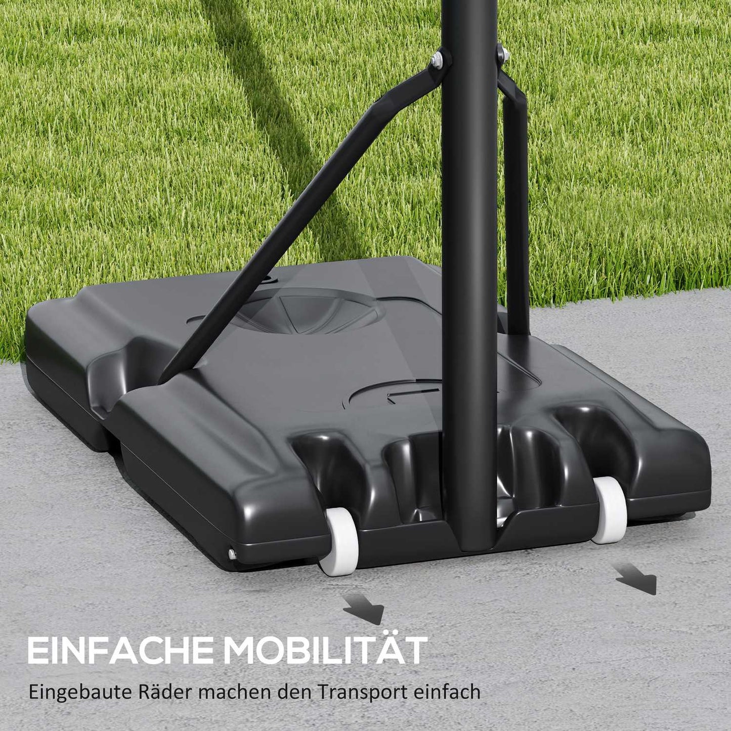 Adjustable outdoor basketball hoop with wheels, 230-305 cm