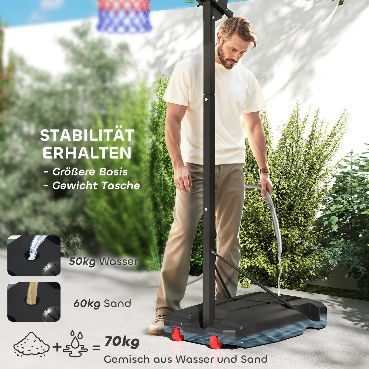 Adjustable outdoor basketball hoop for children, 200-260 cm