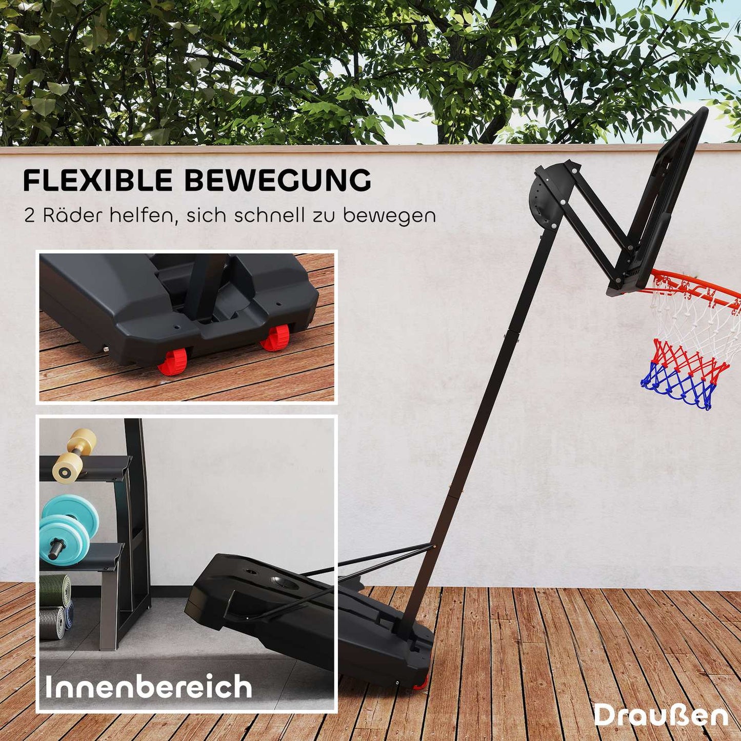 Adjustable outdoor basketball hoop for children, 200-260 cm