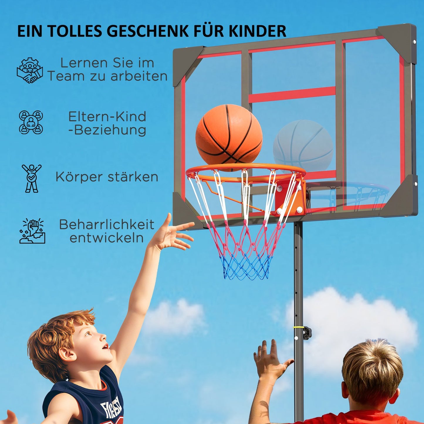 Adjustable basketball hoop for children, 210-260 cm, with wheels