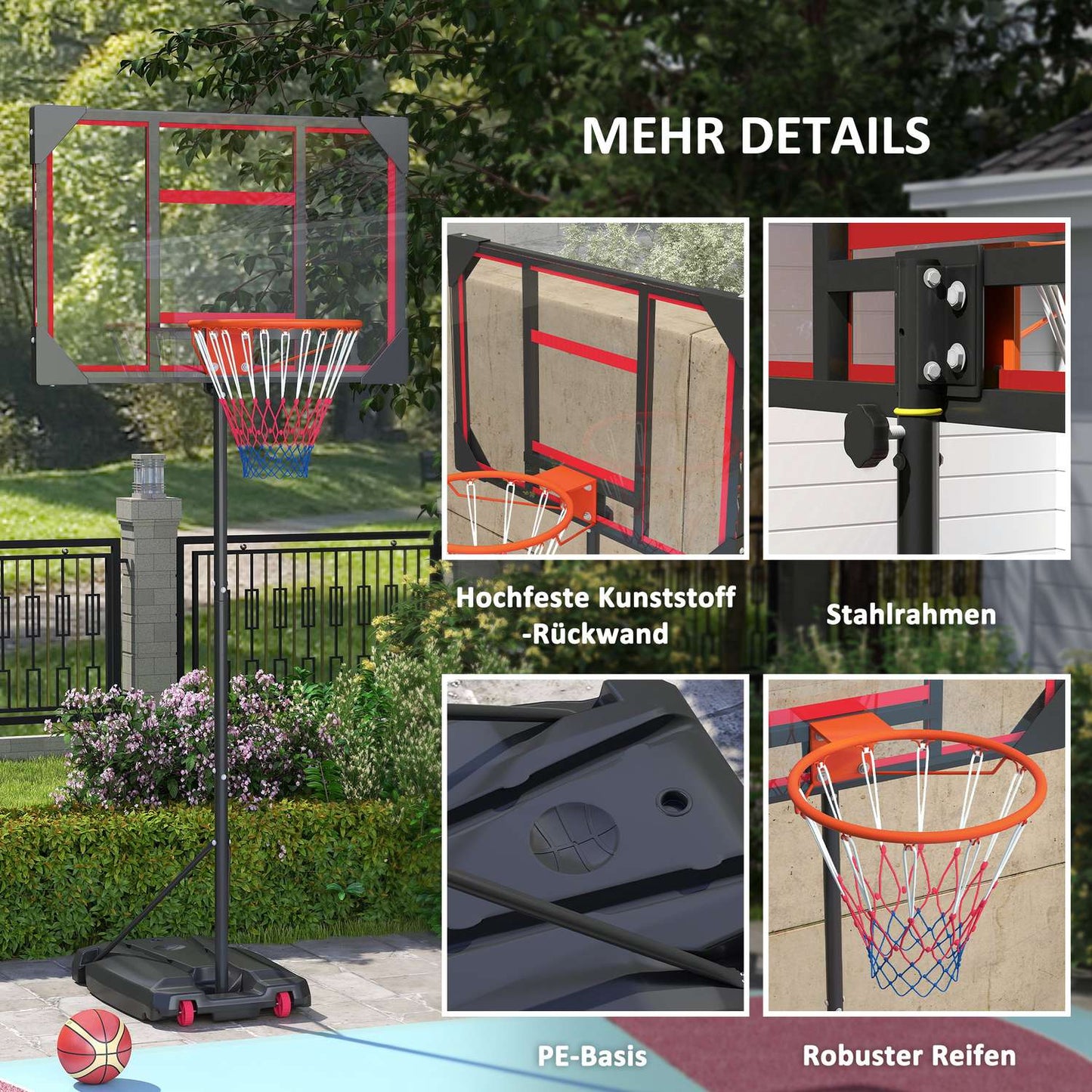 Adjustable basketball hoop for children, 210-260 cm, with wheels