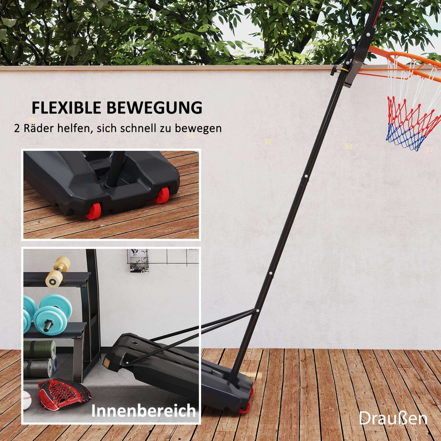 Adjustable basketball hoop for children, 210-260 cm, with wheels