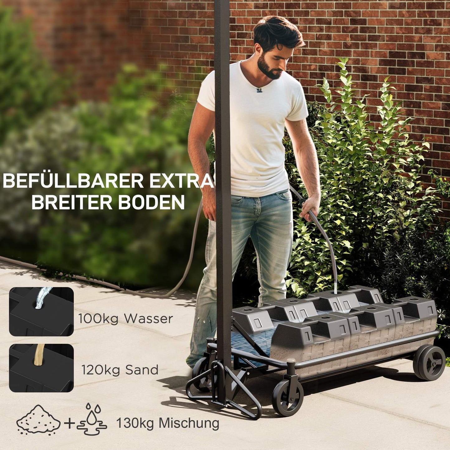Adjustable outdoor basketball hoop with wheels, 130-310 cm