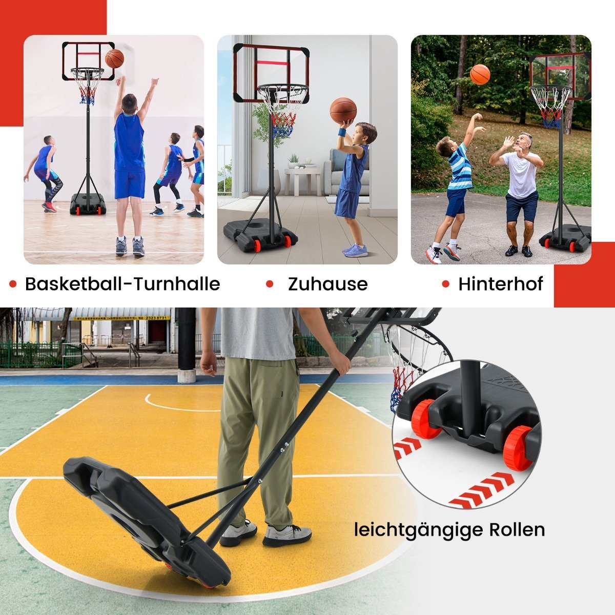 Outdoor basketball hoop with stand 155-210cm height-adjustable basketball stand black