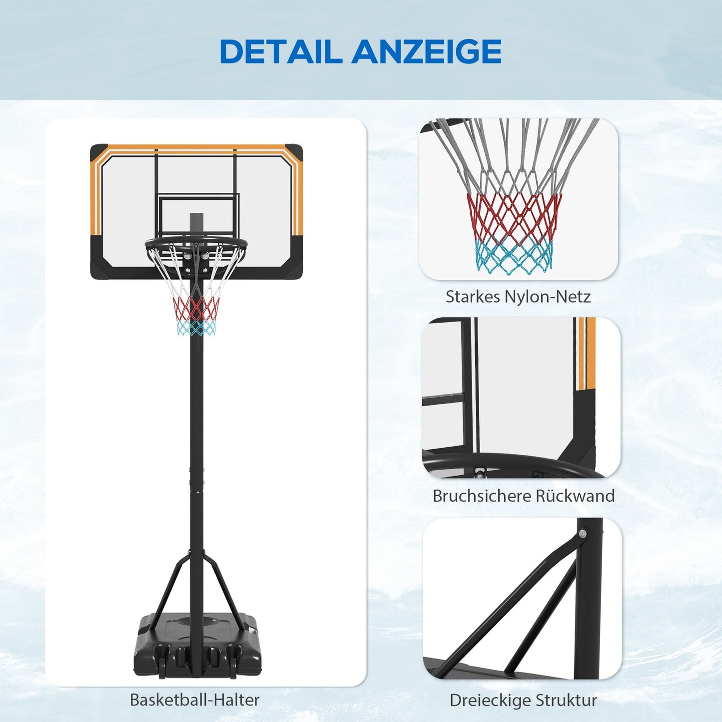 Adjustable outdoor basketball hoop with wheels - 182-213 cm