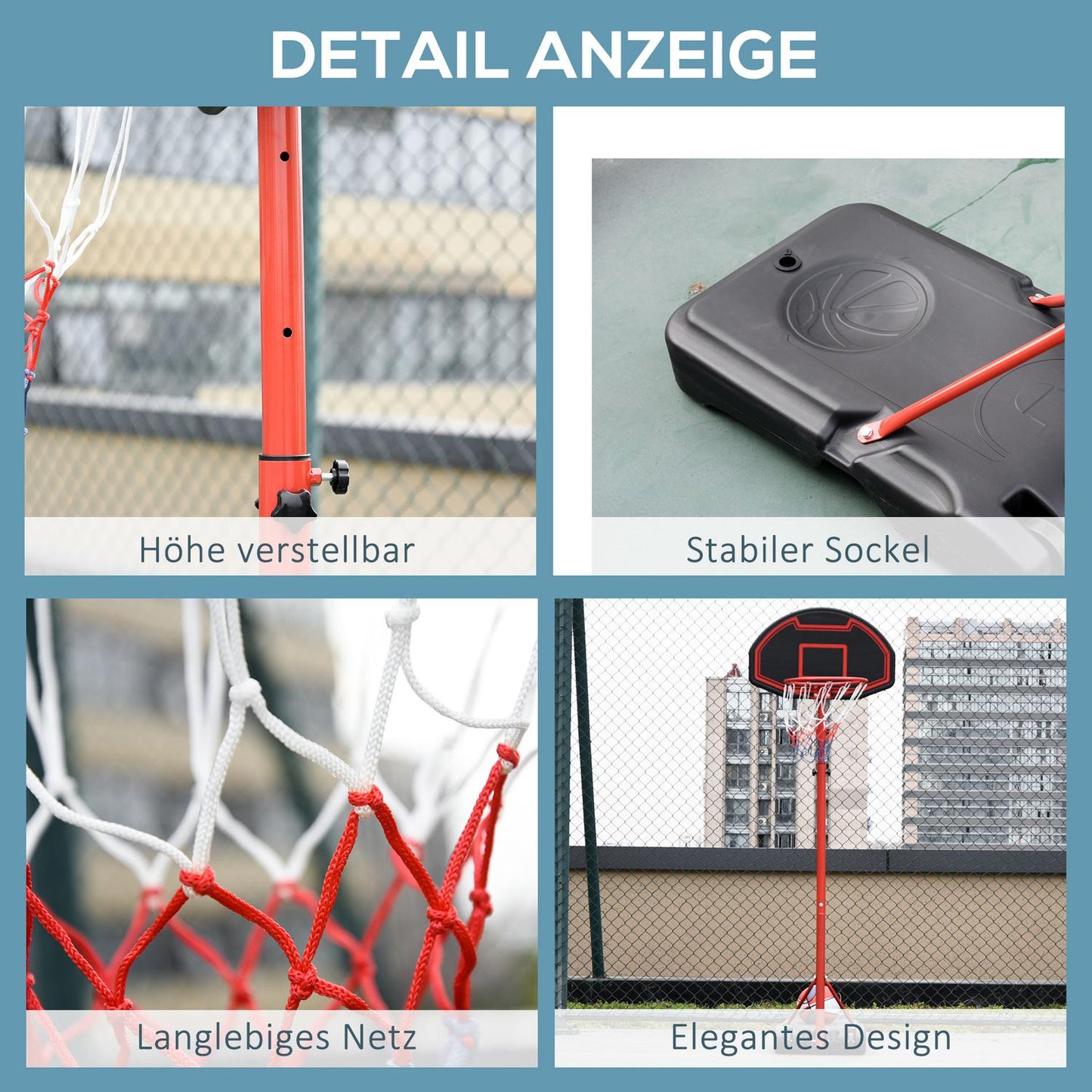 Adjustable outdoor basketball hoop with wheels - 194-249 cm