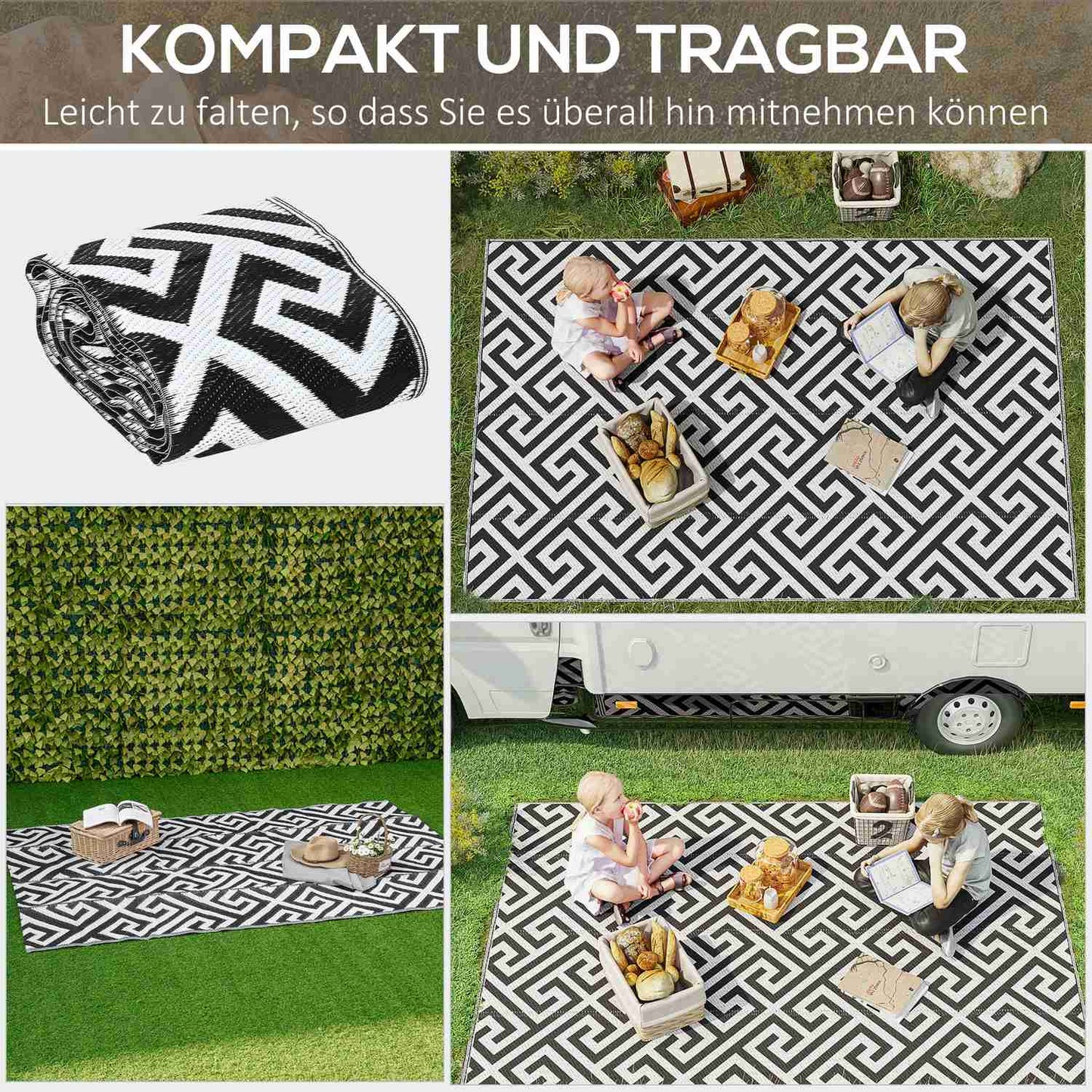 Outdoor plastic mat - water-repellent, double-sided, 152x243 cm