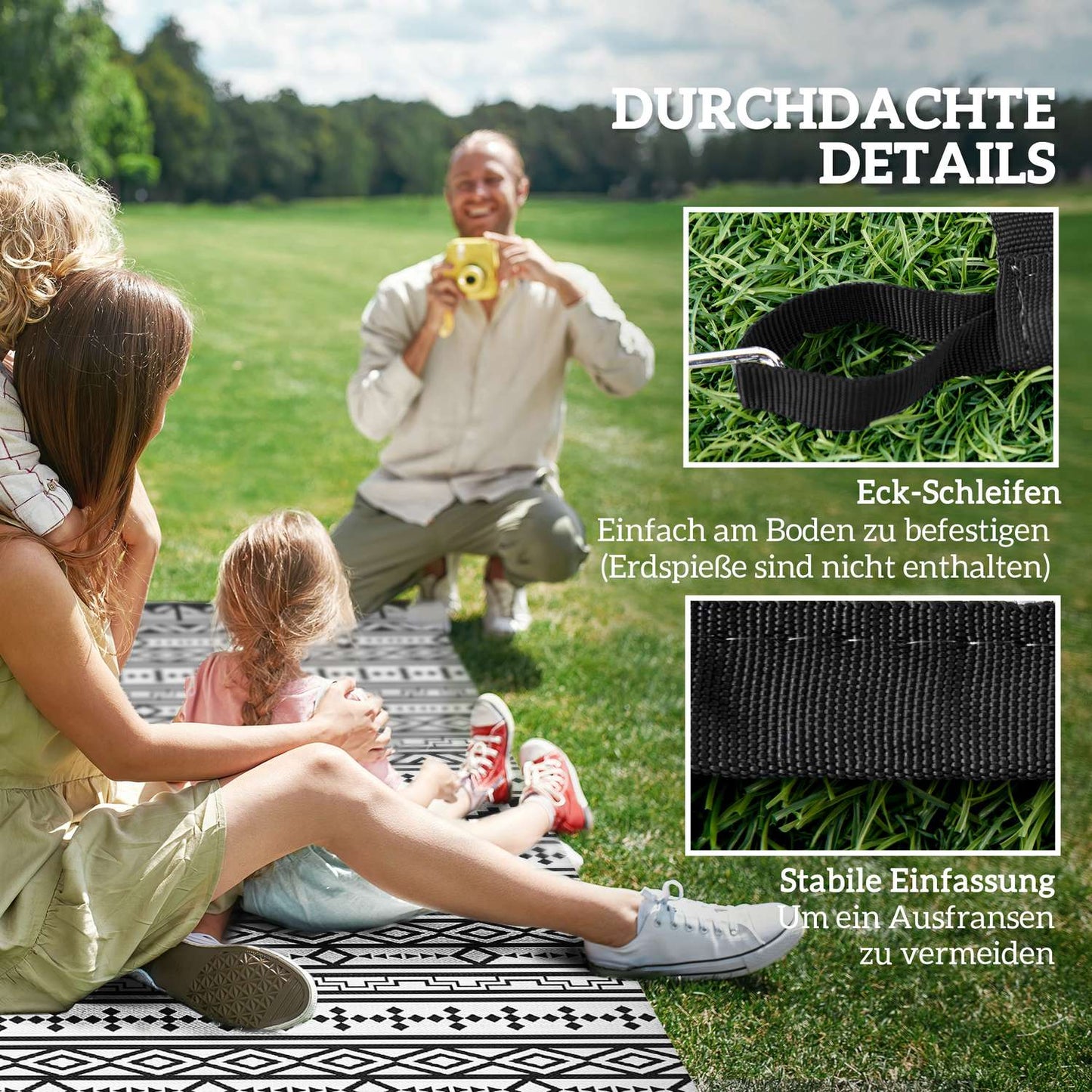 Weather resistant outdoor rug - Foldable black and white, 548x274 cm
