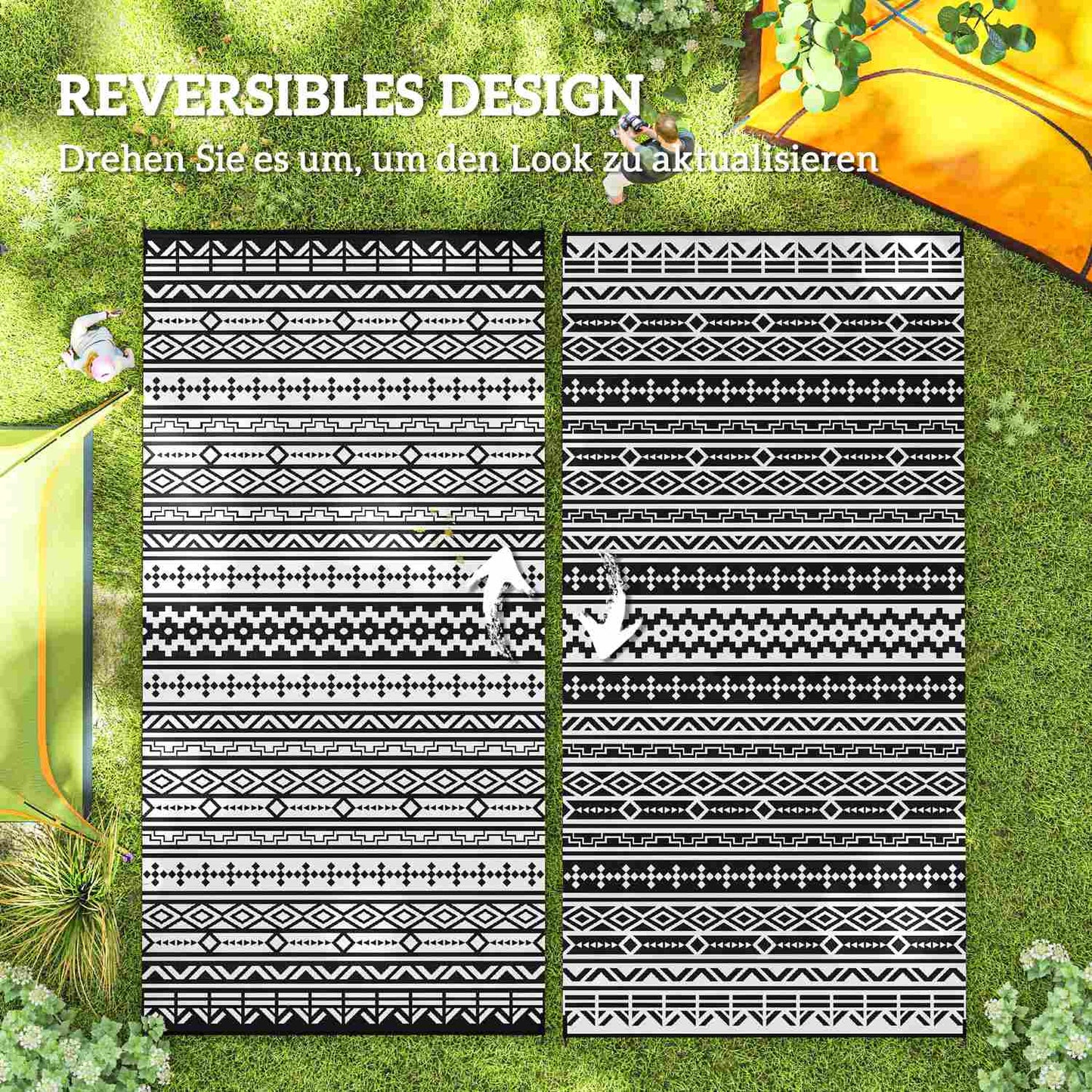 Weather resistant outdoor rug - Foldable black and white, 548x274 cm
